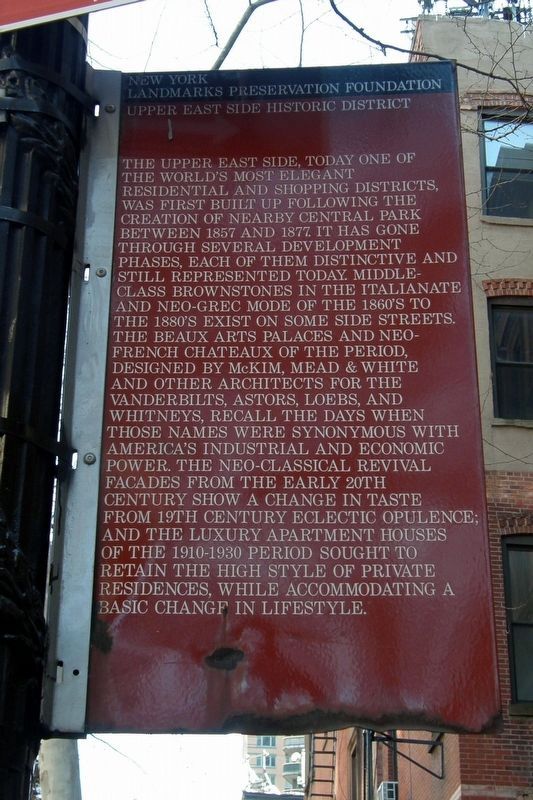 Upper East Side Historic District Marker. Click for full size. Upper East Side Historic District Marker image. Click for full size.