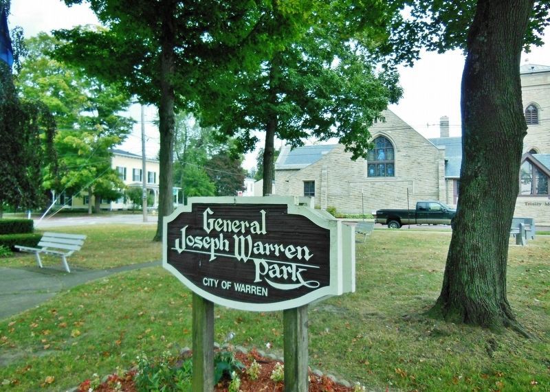 General Joseph Warren Park Sign<br>(<i>located east of monument, at center of park</i>). Click for full size. General Joseph Warren Park Sign<br>(<i>located east of monument, at center of park</i>) image. Click for full size.