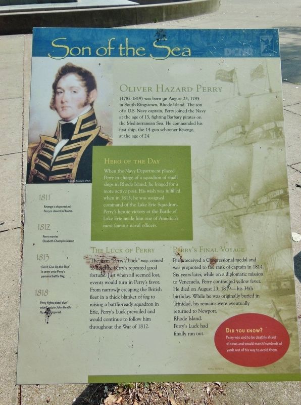 Son of the Sea Marker (<i>tall view; Commodore Perry Monument in background</i>) image. Click for full size.