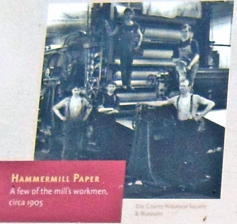 Marker detail: Hammermill Paper, a few of the mills workmen, circa 1905 image. Click for full size.
