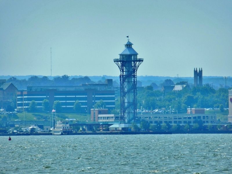 Erie Bicentennial Tower (<i>view from Presque Isle State Park, near marker</i>) image. Click for full size.