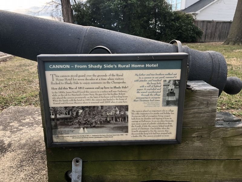 Cannon - From Shady Side's Rural Home Hotel Marker. Click for full size. Cannon - From Shady Side's Rural Home Hotel Marker image. Click for full size.