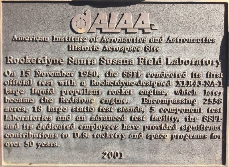Santa Susana Field Laboratory Marker. Click for full size. Santa Susana Field Laboratory Marker image. Click for full size.