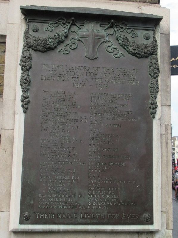 London Hop Trade World War I Memorial image. Click for full size.