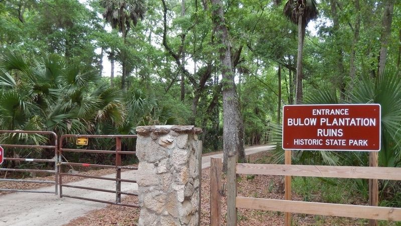 Bulow Plantation State Park Entrance (<i>east end of "Old Beach Road"; 1/2 mile east of marker</i>). Click for full size. Bulow Plantation State Park Entrance (<i>east end of "Old Beach Road"; 1/2 mile east of marker</i>) image. Click for full size.
