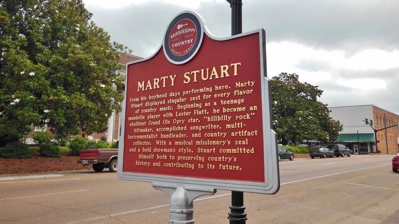 Marty Stuart Marker (<i>wide view; Main Street & Neshoba County Courthouse in background</i>). Click for full size. Marty Stuart Marker (<i>wide view; Main Street & Neshoba County Courthouse in background</i>) image. Click for full size.
