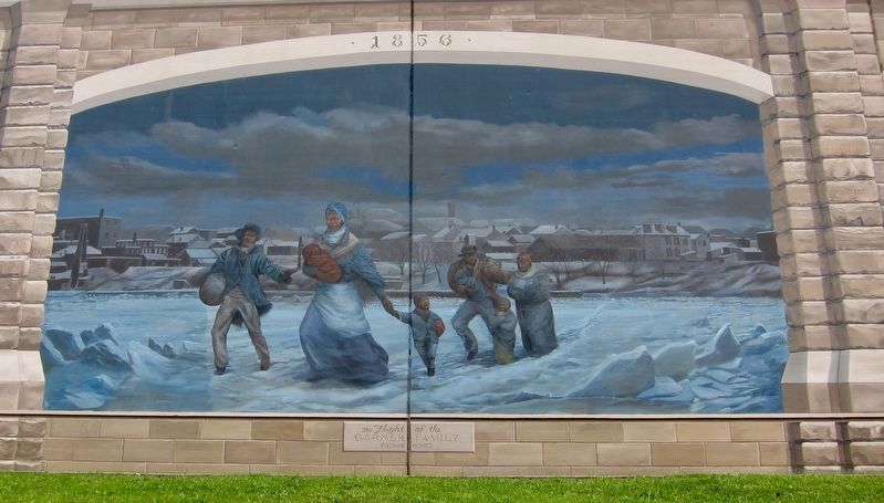 <i>The Flight of the Garner Family</i> - mural on Covington floodwall nearby image. Click for full size.