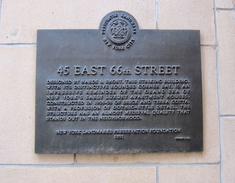 45 East 66th Street Marker. Click for full size. 45 East 66th Street Marker image. Click for full size.