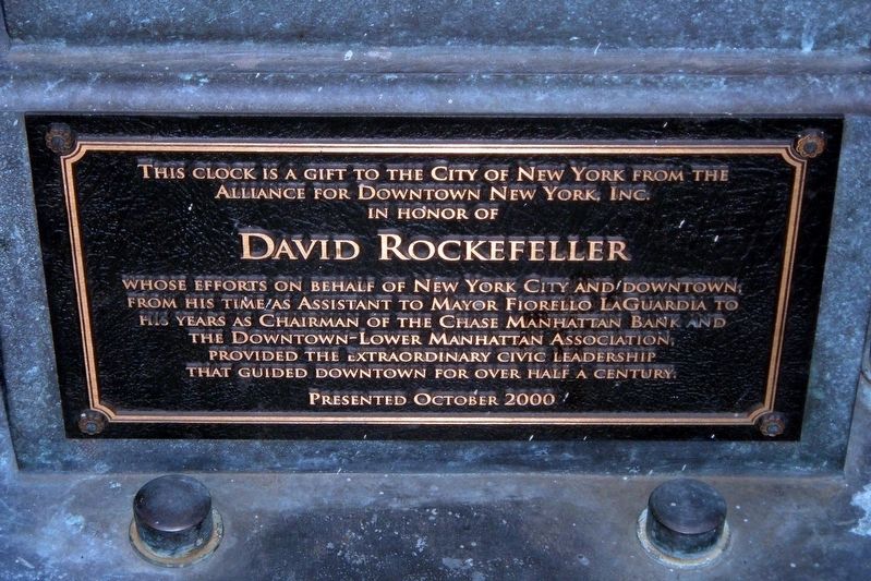 David Rockefeller Memorial Clock Marker image. Click for full size.