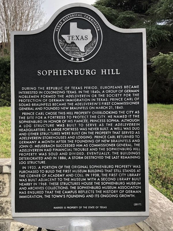 Sophienburg Hill Marker. Click for full size. Sophienburg Hill Marker image. Click for full size.