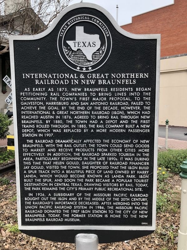 International & Great Northern Railroad in New Braunfels Marker image. Click for full size.