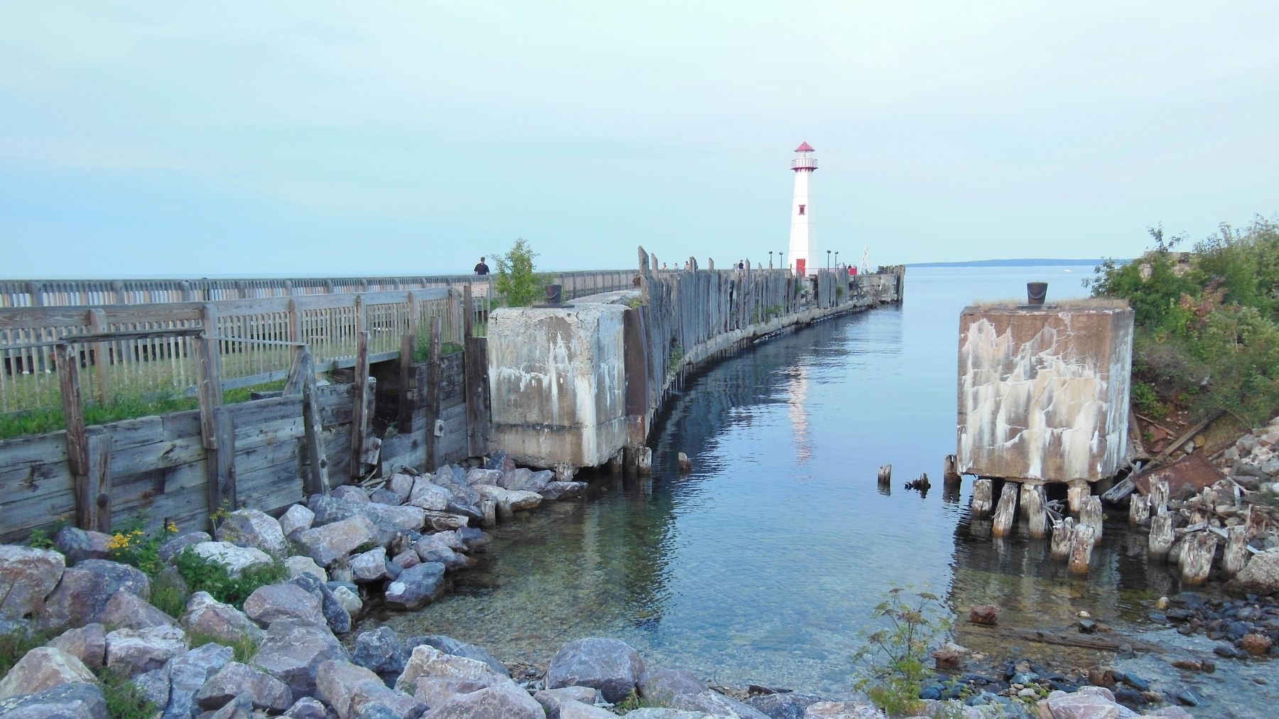 Chief Dock Ruins (<i>view from near marker; Wawatam Lighthouse in background</i>). Click for full size. Chief Dock Ruins (<i>view from near marker; Wawatam Lighthouse in background</i>) image. Click for full size.