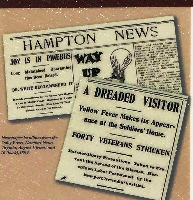 . Marker detail: Newspaper headlines from the Daily Press, August 1 (front) and 16 (back), 1899. image. Click for full size.
