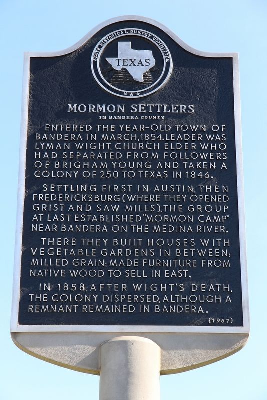 Mormon Settlers in Bandera County Marker. Click for full size. Mormon Settlers in Bandera County Marker image. Click for full size.