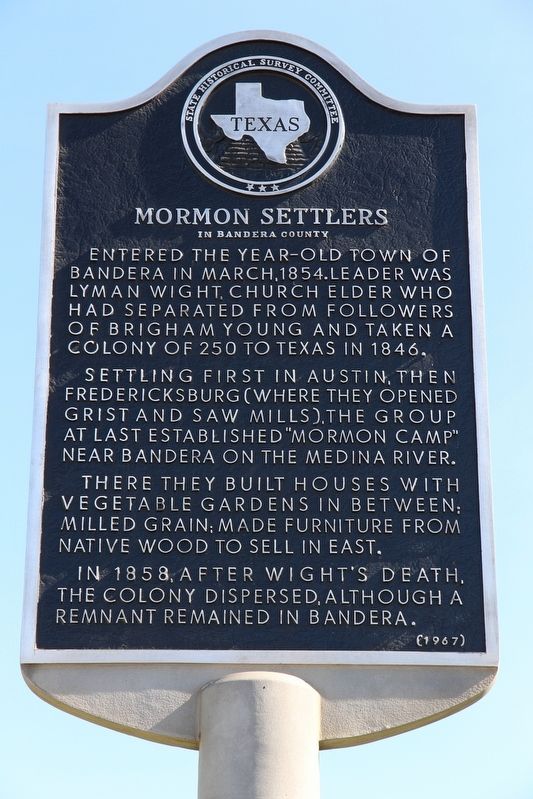 Mormon Settlers in Bandera County Marker image. Click for full size.
