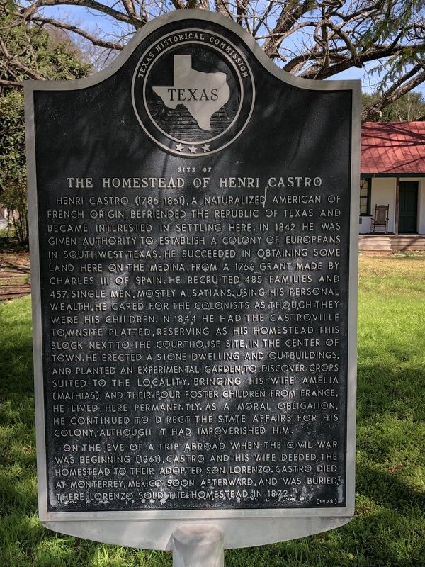 Site of the Homestead of Henri Castro Marker image. Click for full size.