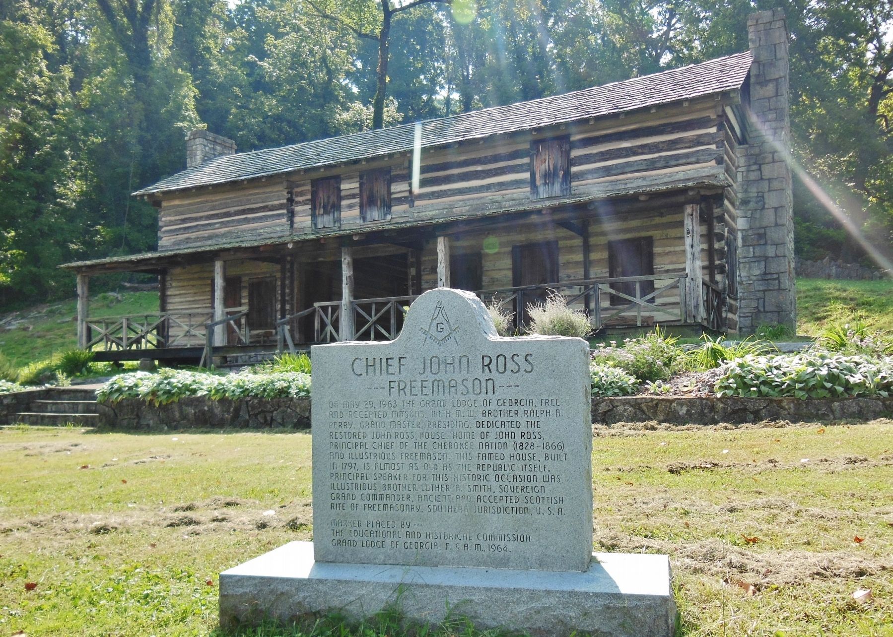 Chief John Ross Marker (<i>wide view; John Ross home in background</i>) image. Click for full size.