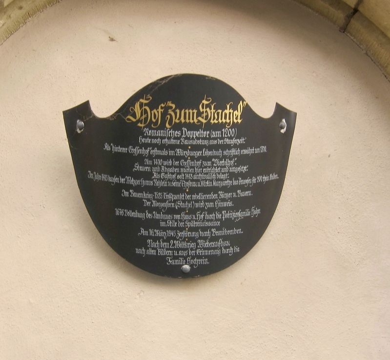Hof "Zum Stachel" / The Mace Inn Marker. Click for full size. Hof "Zum Stachel" / The Mace Inn Marker image. Click for full size.