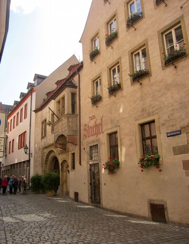 Hof "Zum Stachel" / The Mace Inn and Marker - wider view. Click for full size. Hof "Zum Stachel" / The Mace Inn and Marker - wider view image. Click for full size.