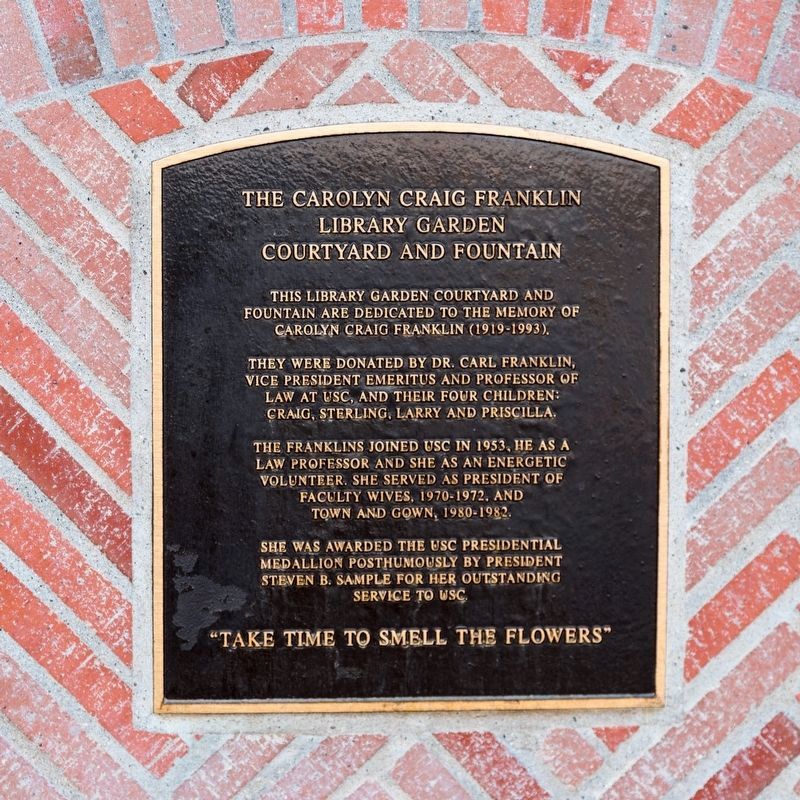 The Carolyn Craig Franklin Library Garden Courtyard and Fountain Tablet image. Click for full size.