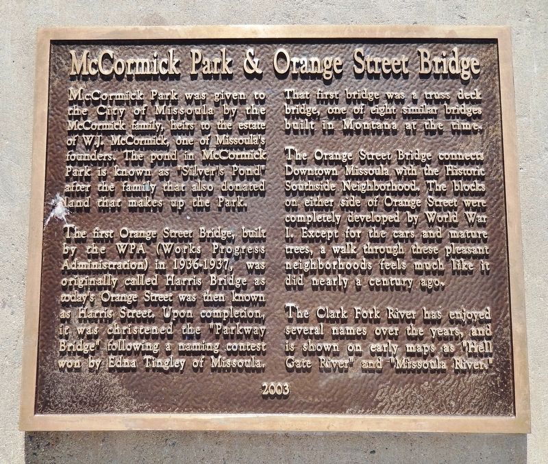 McCormick Park & Orange Street Bridge Marker image. Click for full size.