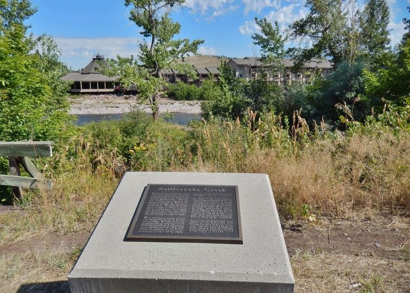 Rattlesnake Creek Marker (<i>wide view looking north; Clark Fork River in backround</i>) image. Click for full size.