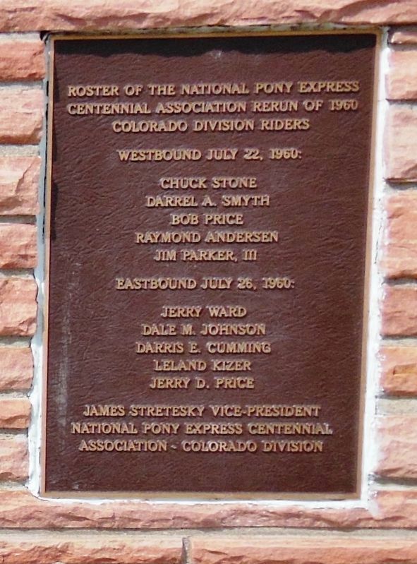 Overland City (Julesburg) Pony Express Riders Marker (<i>right panel</i>) image. Click for full size.