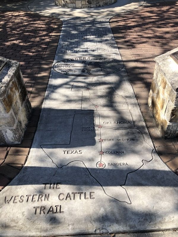 Map on Sidewalk Showing Route of the Great Western Cattle Trail image. Click for full size.