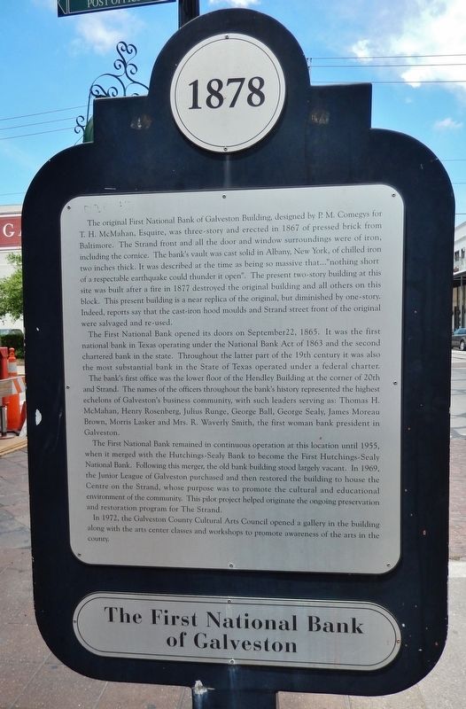 The First National Bank of Galveston Marker image. Click for full size.