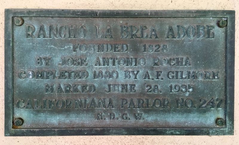 Rancho La Brea Adobe Marker. Click for full size. Rancho La Brea Adobe Marker image. Click for full size.