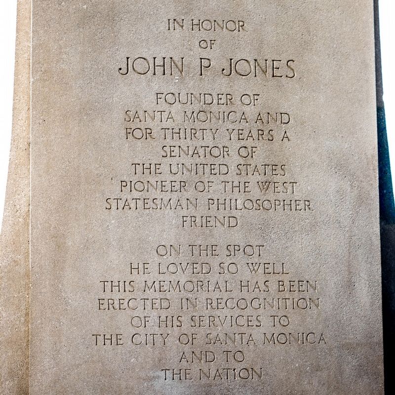 John P. Jones Monument, inscription facing street image. Click for full size.