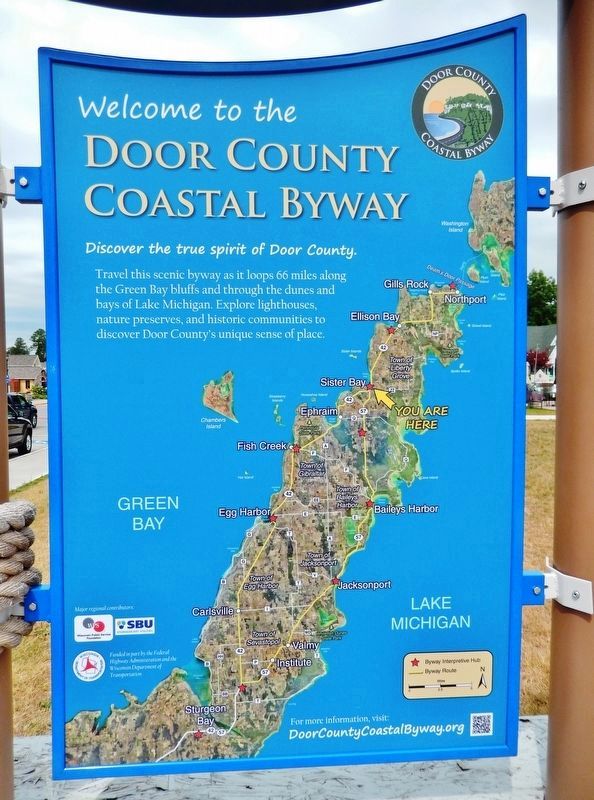 Welcome to the Door County Coastal Byway<br>(<i>adjacent panel; to left of marker</i>) image. Click for full size.