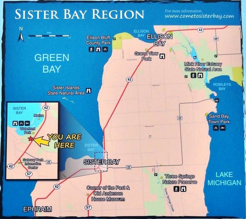 Marker detail: Sister Bay Region Natural & Historic Site Map image. Click for full size.