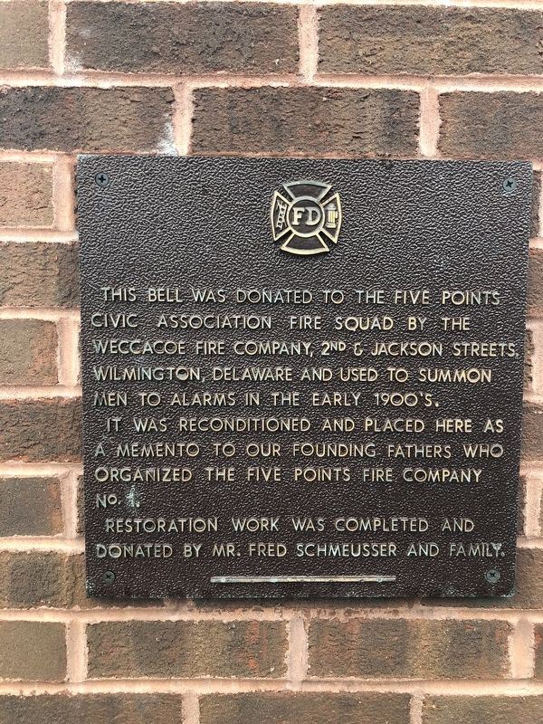 Five Points Civil Association Fire Squad Bell Marker image. Click for full size.