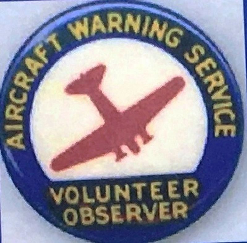Marker detail: Aircraft Warning Service Volunteer Observer Badge image. Click for full size.