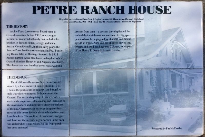 Petre Ranch House Marker image. Click for full size.