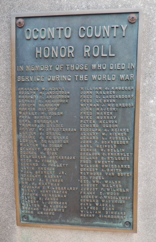 Oconto County World War I Honor Roll image. Click for full size.
