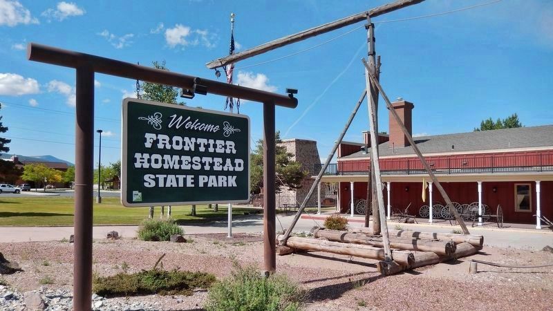 Frontier Homestead State Park Museum sign & Hay Derrick<br>(<i>located near marker</i>) image. Click for full size.