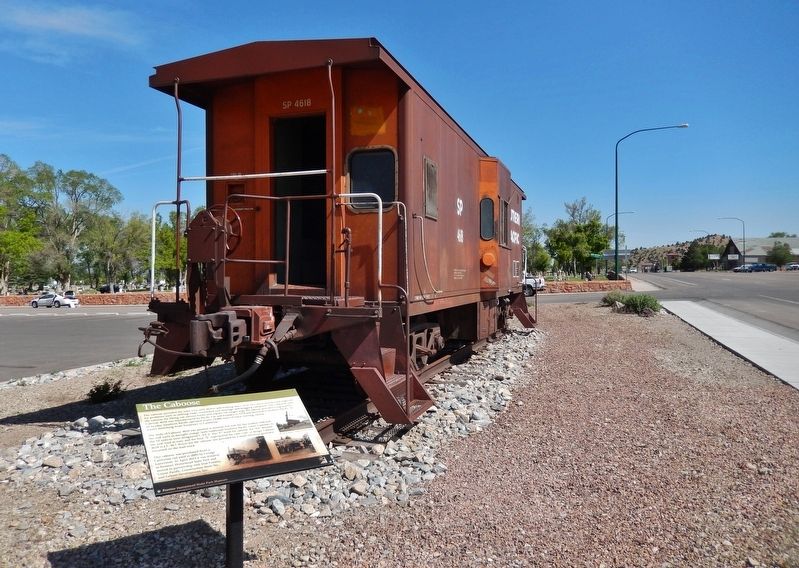The Caboose Marker (<i>wide view looking north; North Main Street on right</i>) image. Click for full size.