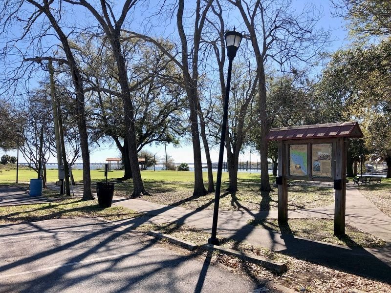 View towards Port with Promise marker with Pensacola Bay in background. image. Click for full size.