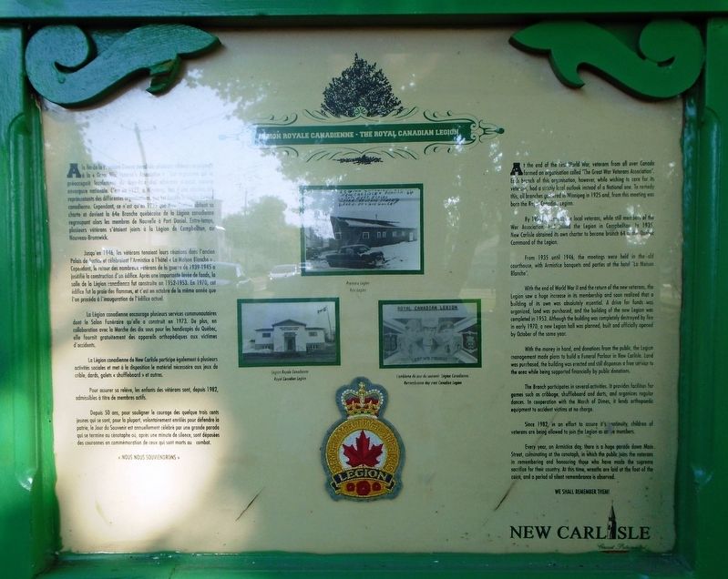 Légion Royale Canadienne / Royal Canadian Legion Marker image. Click for full size.