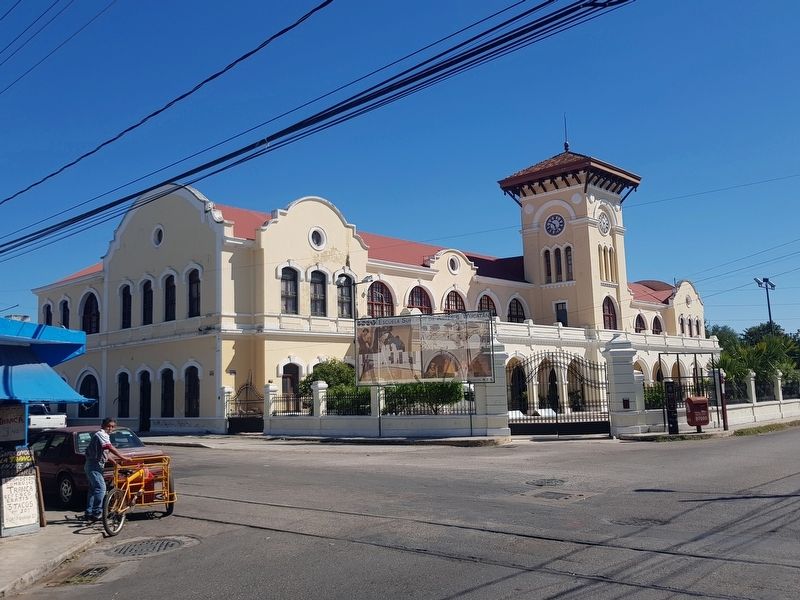 Railroad Station and Marker. Click for full size. Railroad Station and Marker image. Click for full size.