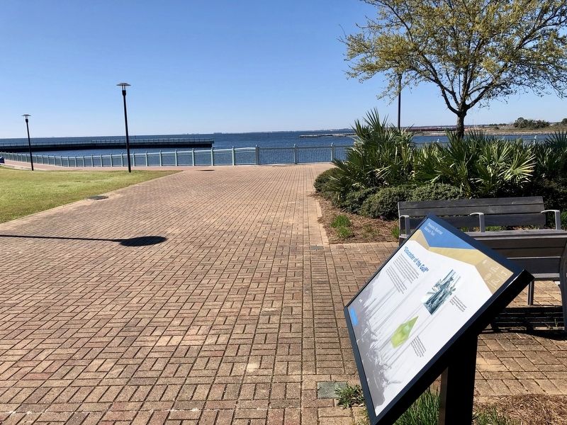 View of "Gloucester of the Gulf" Marker and the Pensacola Bay. image. Click for full size.