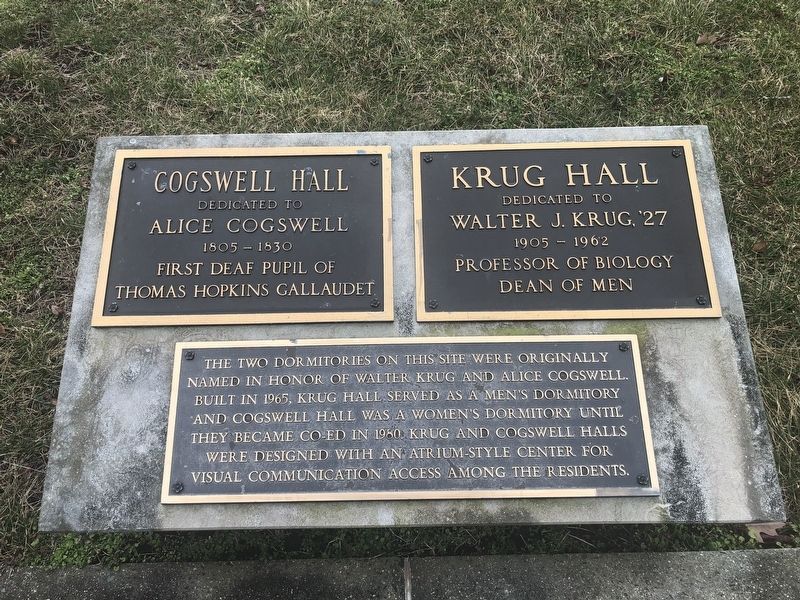 Cogswell and Krug Halls Marker. Click for full size. Cogswell and Krug Halls Marker image. Click for full size.