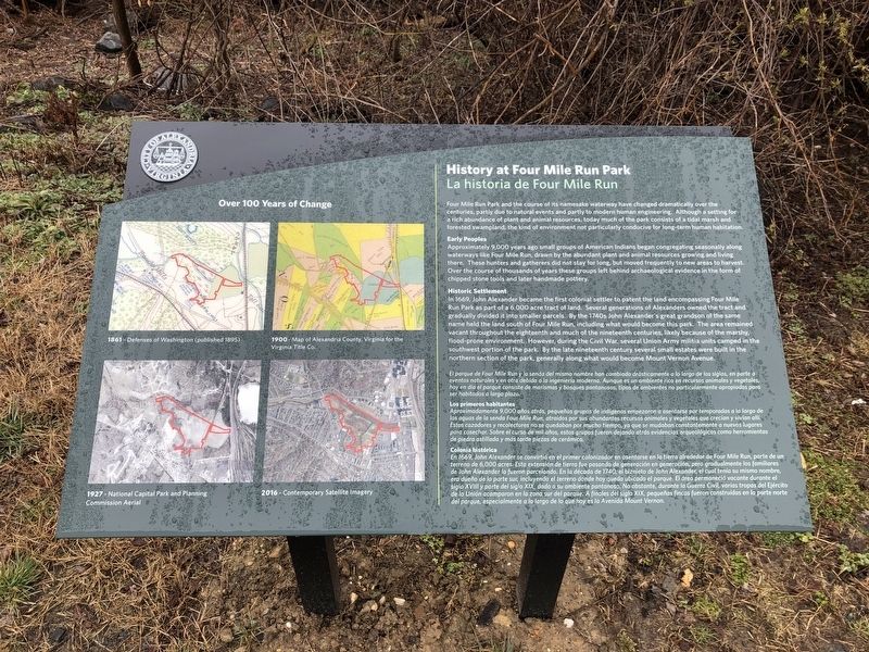 History at Four Mile Run Park Marker. Click for full size. History at Four Mile Run Park Marker image. Click for full size.