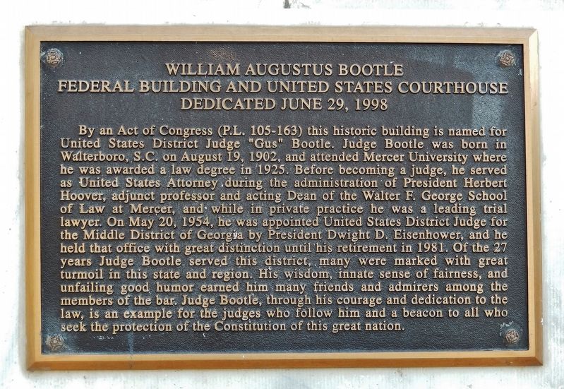 William Augustus Bootle Federal Building Marker image. Click for full size.