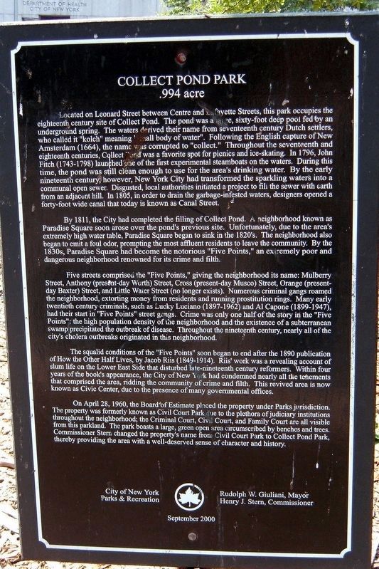 Collect Pond Park Marker. Click for full size. Collect Pond Park Marker image. Click for full size.
