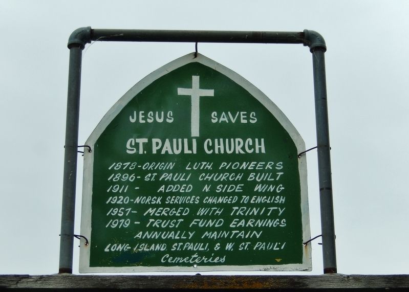 St. Pauli Church History Sign (<i>mounted over gate on north side of church grounds</i>) image. Click for full size.