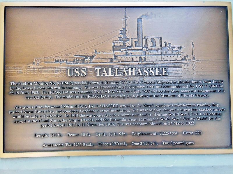 USS Tallahassee Marker. Click for full size. USS Tallahassee Marker image. Click for full size.