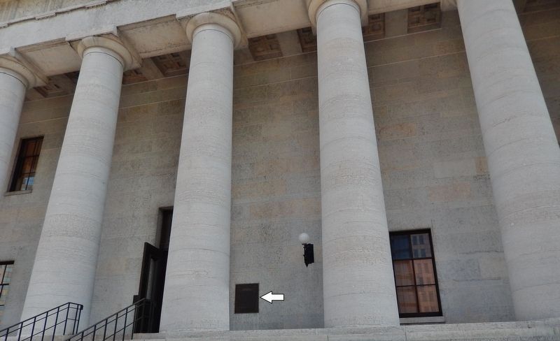 Ohio Statehouse Centennial Marker (<i>wide view; marker visible on wall, near west entrance</i>) image. Click for full size.